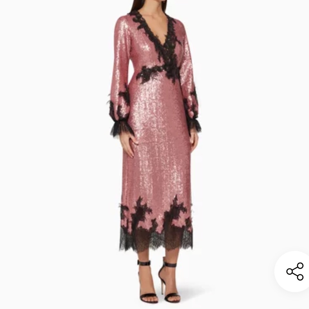 Costarellos Pink Sequin & Lace Dress